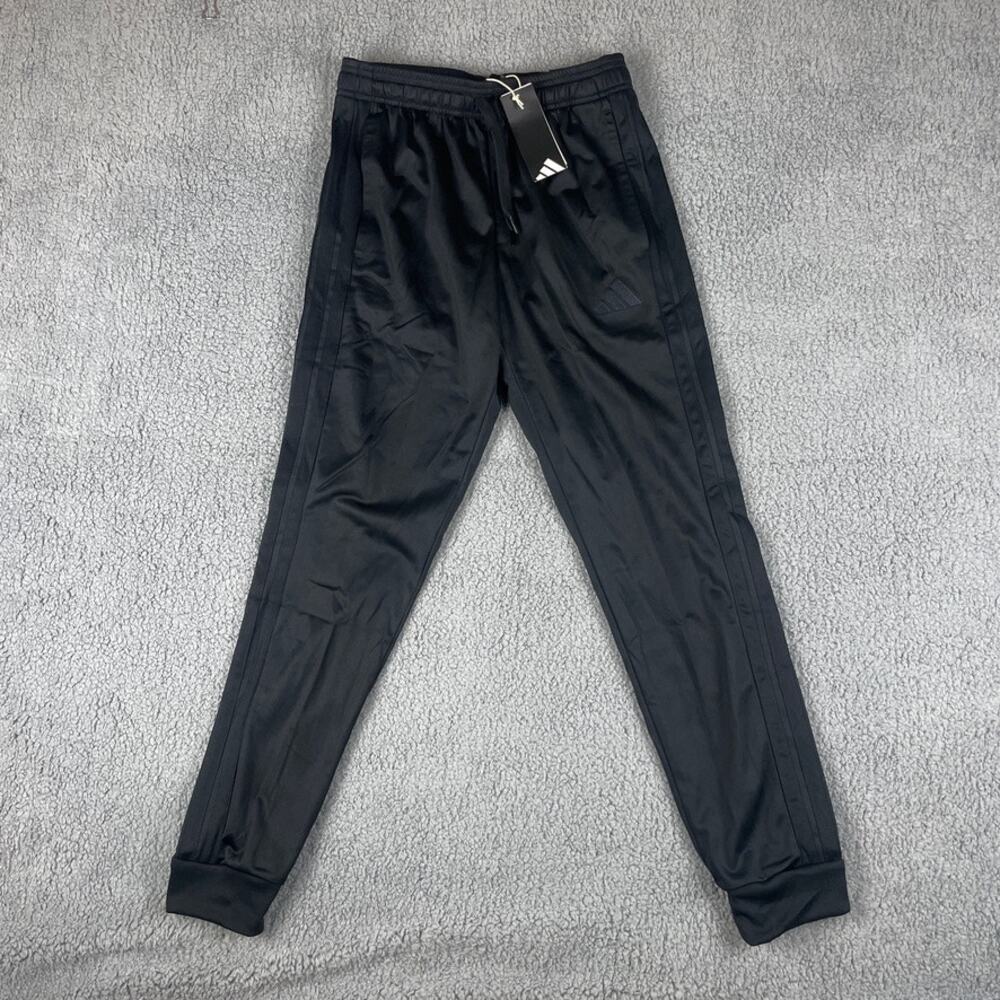 Adidas Men's Small Black 100% Polyester 3-Stripes Tricot Tapered Track Pants